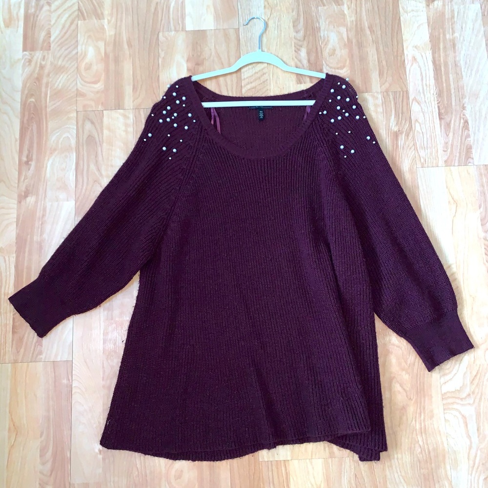 Beaded Burgundy Long Sleeve Top